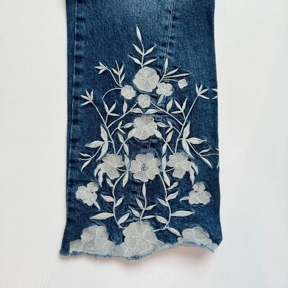 Anthropologie Pilcro Flare Jeans Women’s 26 Floral Embroidered Naturecore Boho - Picture 15 of 16